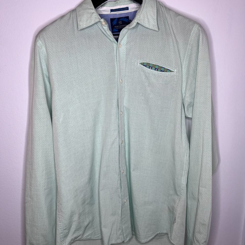 Scotch & Soda Light Green Dotted  L/S Shirt - Sz L